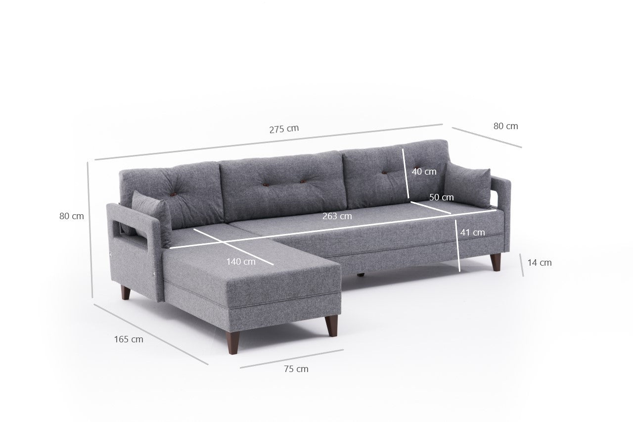 Ecksofa mit Chaiselongue Links, 3-Sitzer, aus Stoff, Comfort Grau (6)