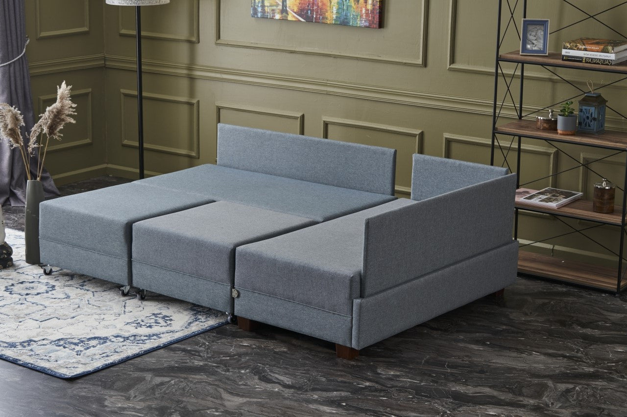 Ecksofa Schlaffunktion mit Chaiselongue Rechts, 5-Sitzer, aus Stoff, Fly Blau (3)