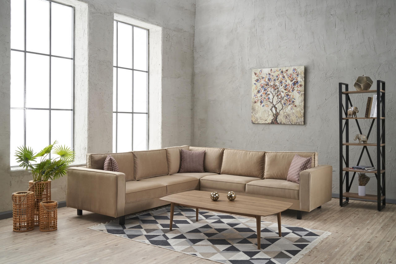 Ecksofa Symmetrisch, 4-Sitzer, aus Stoff, Kale Creme