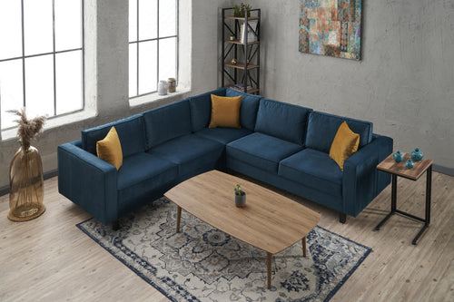 Ecksofa Symmetrisch, 4-Sitzer, aus Stoff, Kale Blau (1)