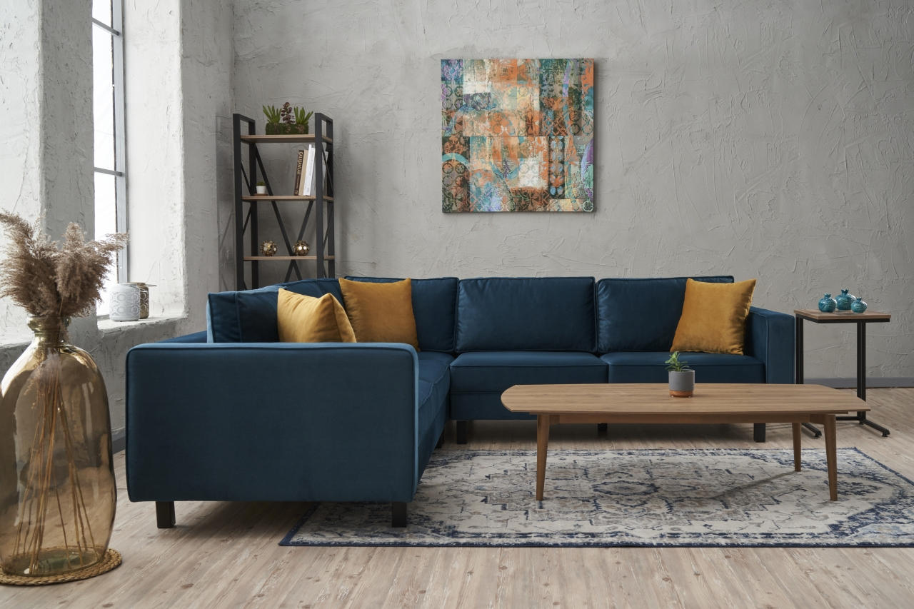 Ecksofa Symmetrisch, 4-Sitzer, aus Stoff, Kale Blau (2)