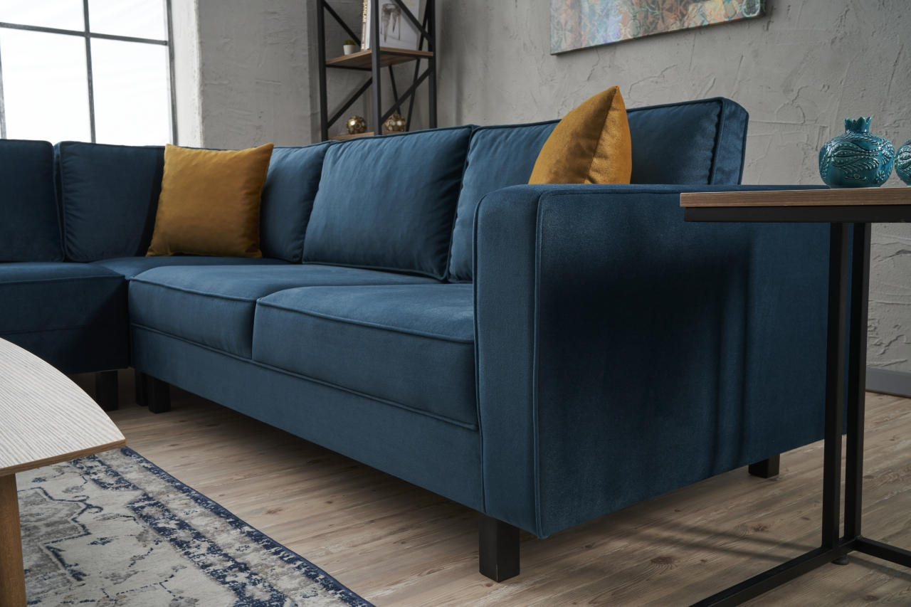 Ecksofa Symmetrisch, 4-Sitzer, aus Stoff, Kale Blau (3)