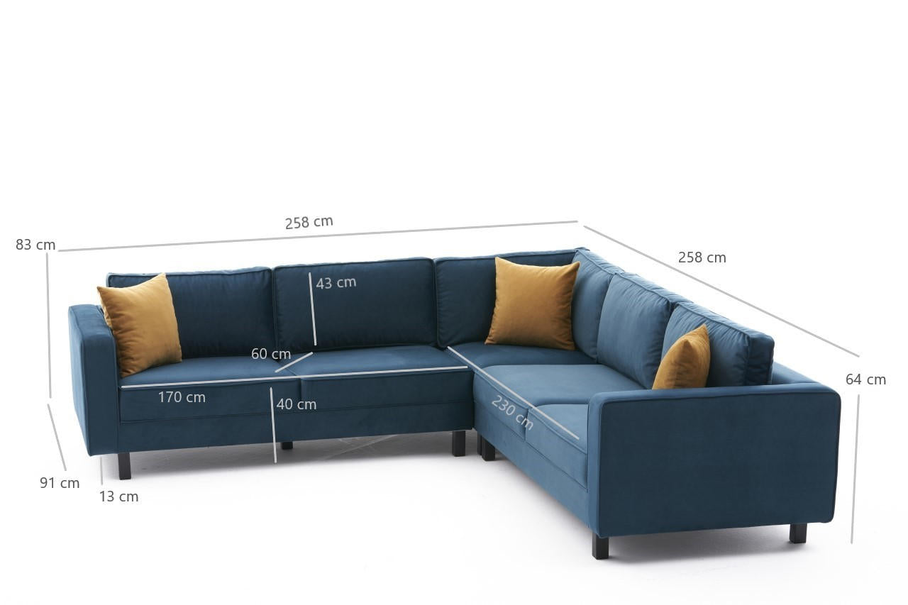 Ecksofa Symmetrisch, 4-Sitzer, aus Stoff, Kale Blau (6)