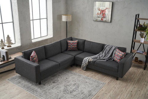 Ecksofa Symmetrisch, 4-Sitzer, aus Stoff, Kale Anthrazit (1)