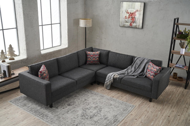 Ecksofa Symmetrisch, 4-Sitzer, aus Stoff, Kale Anthrazit (1)