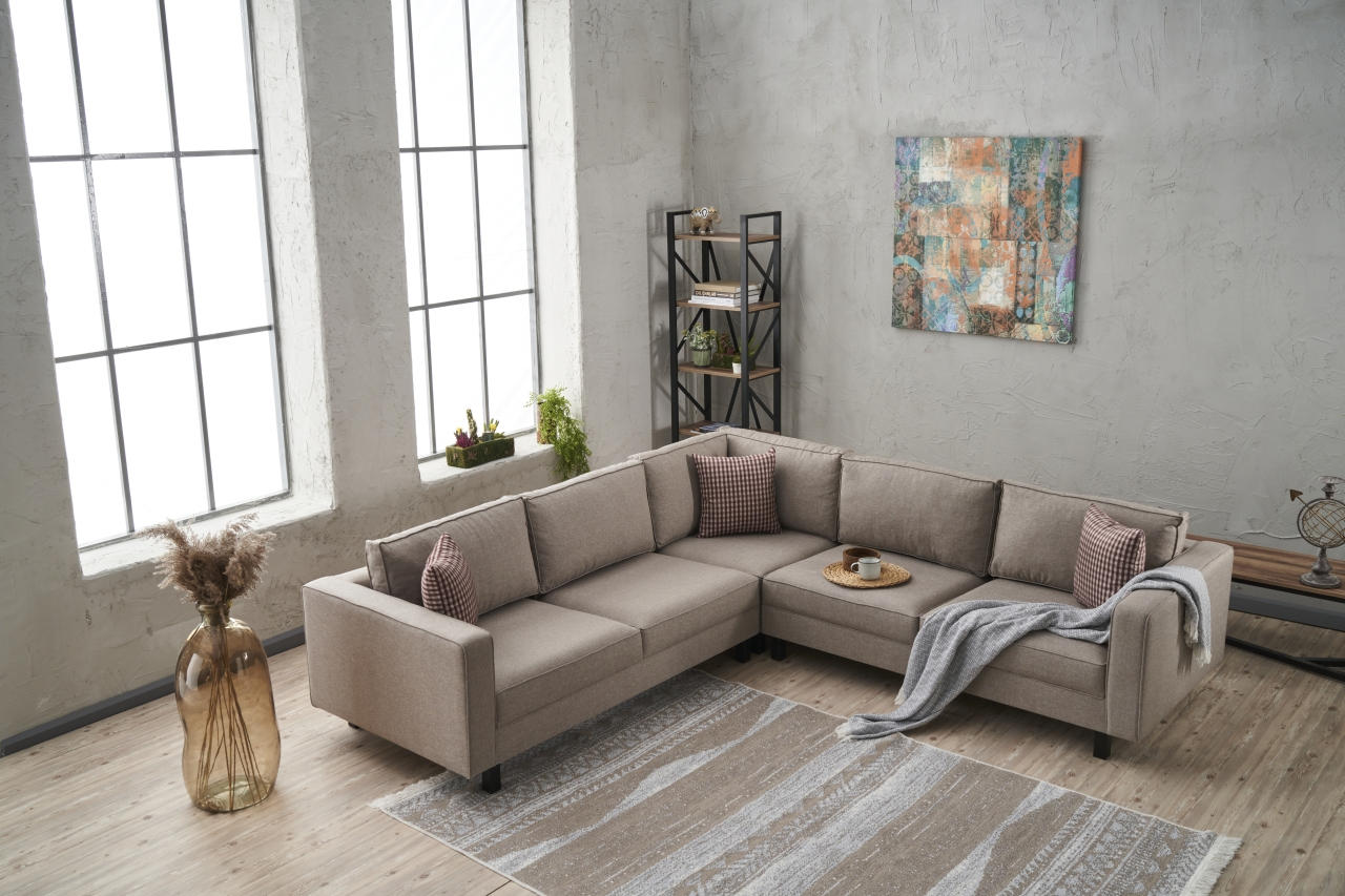 Ecksofa Symmetrisch, 4-Sitzer, aus Stoff, Kale Creme