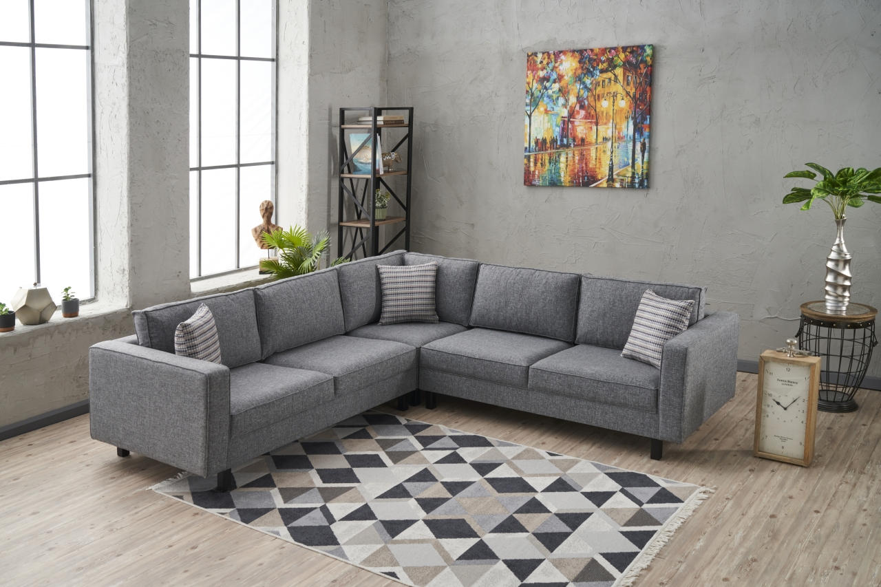 Ecksofa Symmetrisch, 4-Sitzer, aus Stoff, Kale Grau