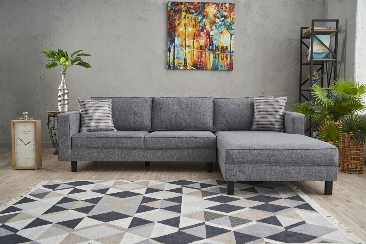 Ecksofa mit Chaiselongue Rechts, 3-Sitzer, aus Stoff, Kale Grau