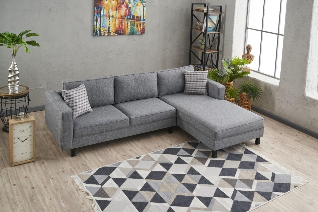 Ecksofa mit Chaiselongue Rechts, 3-Sitzer, aus Stoff, Kale Grau (2)