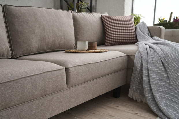 Ecksofa mit Chaiselongue Rechts, 3-Sitzer, aus Stoff, Kale Creme (3)