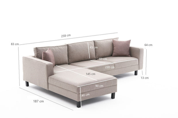 Ecksofa mit Chaiselongue Links, 3-Sitzer, aus Stoff, Kale Creme (6)