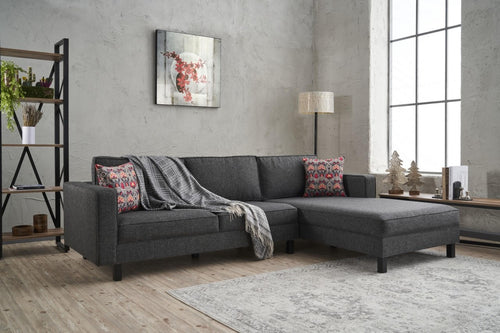 Ecksofa mit Chaiselongue Rechts, 3-Sitzer, aus Stoff, Kale Anthrazit (1)