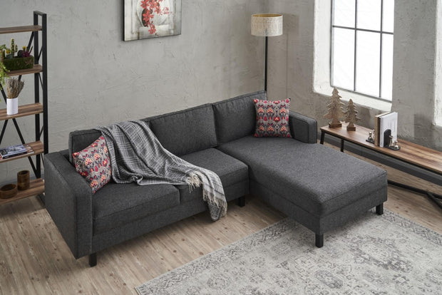 Ecksofa mit Chaiselongue Rechts, 3-Sitzer, aus Stoff, Kale Anthrazit (2)