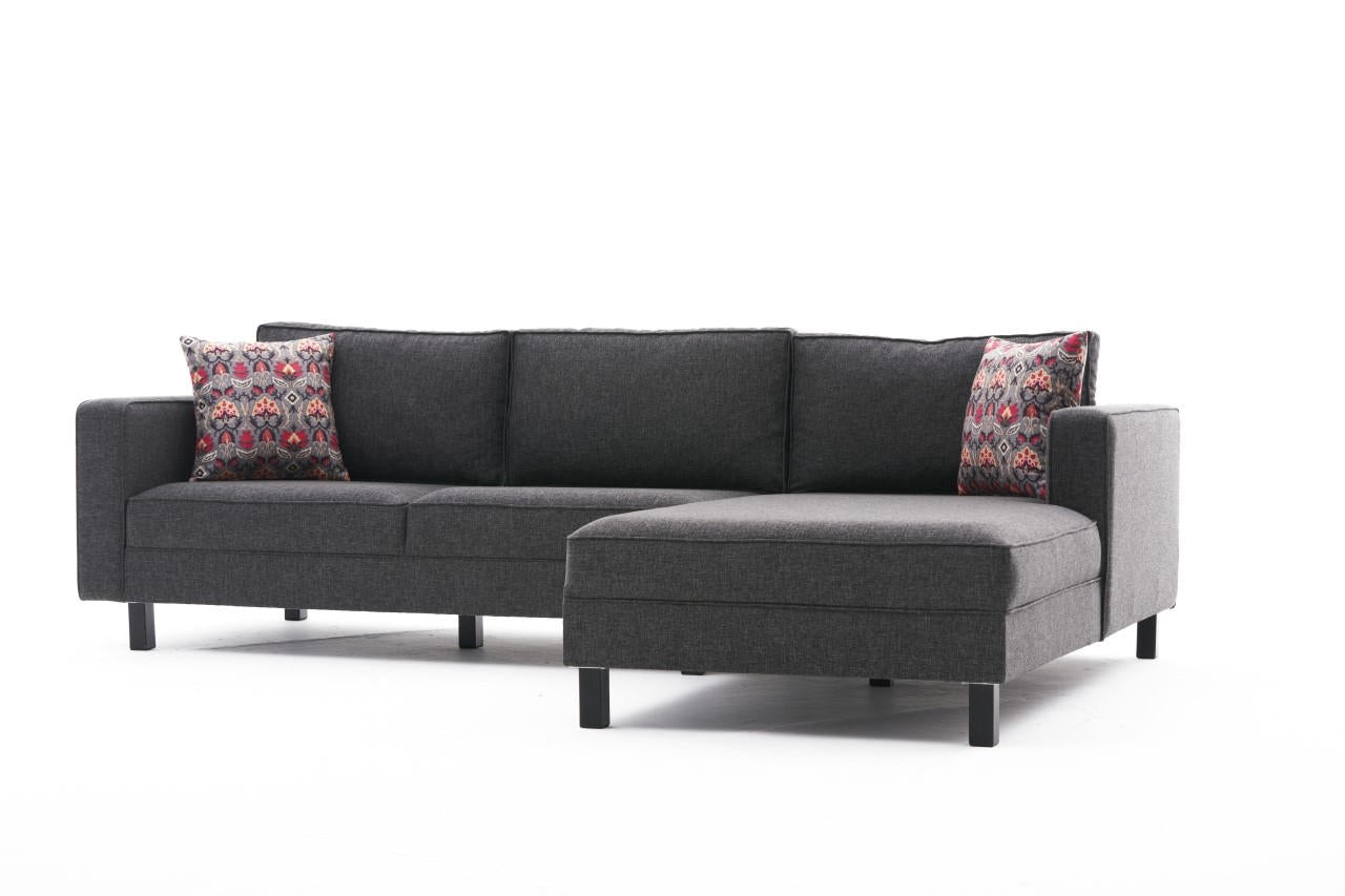 Ecksofa mit Chaiselongue Rechts, 3-Sitzer, aus Stoff, Kale Anthrazit (4)