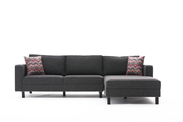 Ecksofa mit Chaiselongue Rechts, 3-Sitzer, aus Stoff, Kale Anthrazit (5)