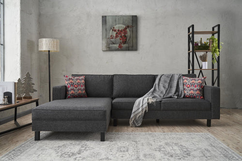 Ecksofa mit Chaiselongue Links, 3-Sitzer, aus Stoff, Kale Anthrazit