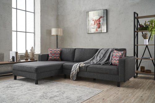 Ecksofa mit Chaiselongue Links, 3-Sitzer, aus Stoff, Kale Anthrazit (1)