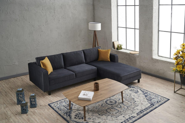 Ecksofa mit Chaiselongue Rechts, 3-Sitzer, aus Stoff, Kale Anthrazit (3)