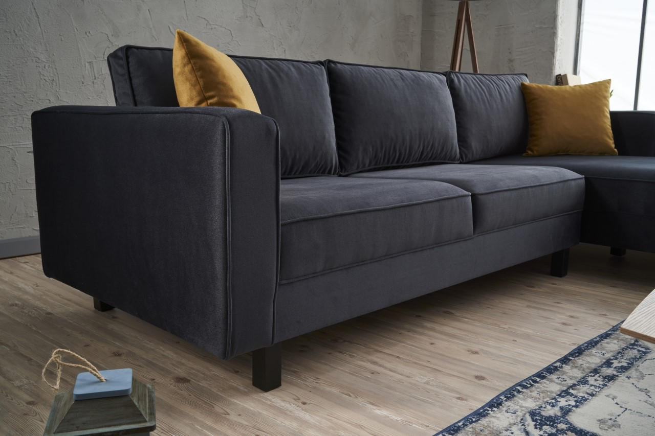 Ecksofa mit Chaiselongue Rechts, 3-Sitzer, aus Stoff, Kale Anthrazit (4)