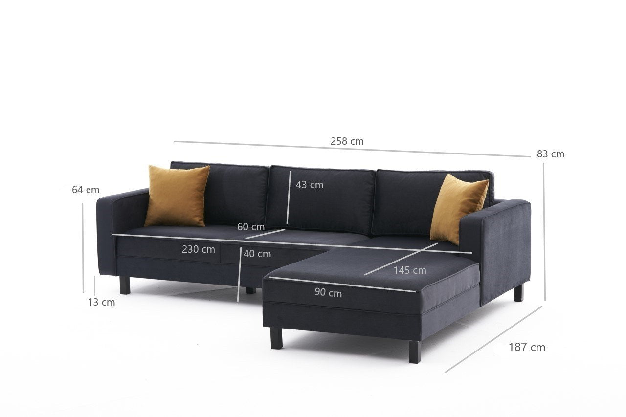 Ecksofa mit Chaiselongue Rechts, 3-Sitzer, aus Stoff, Kale Anthrazit (6)