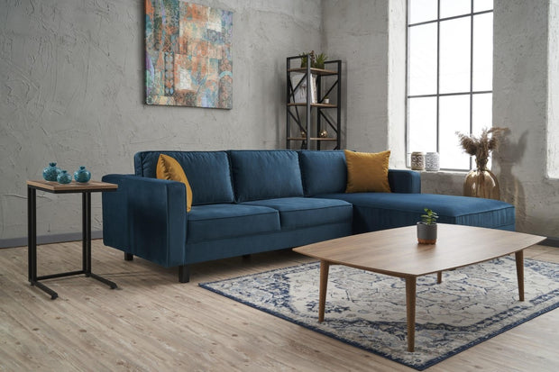 Ecksofa mit Chaiselongue Rechts, 3-Sitzer, aus Stoff, Kale Blau (1)