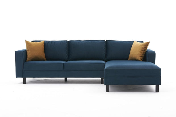 Ecksofa mit Chaiselongue Rechts, 3-Sitzer, aus Stoff, Kale Blau (4)