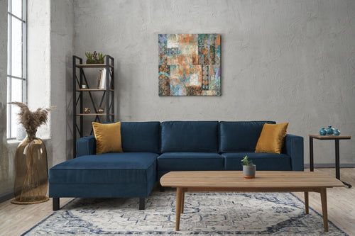 Ecksofa mit Chaiselongue Links, 3-Sitzer, aus Stoff, Kale Blau