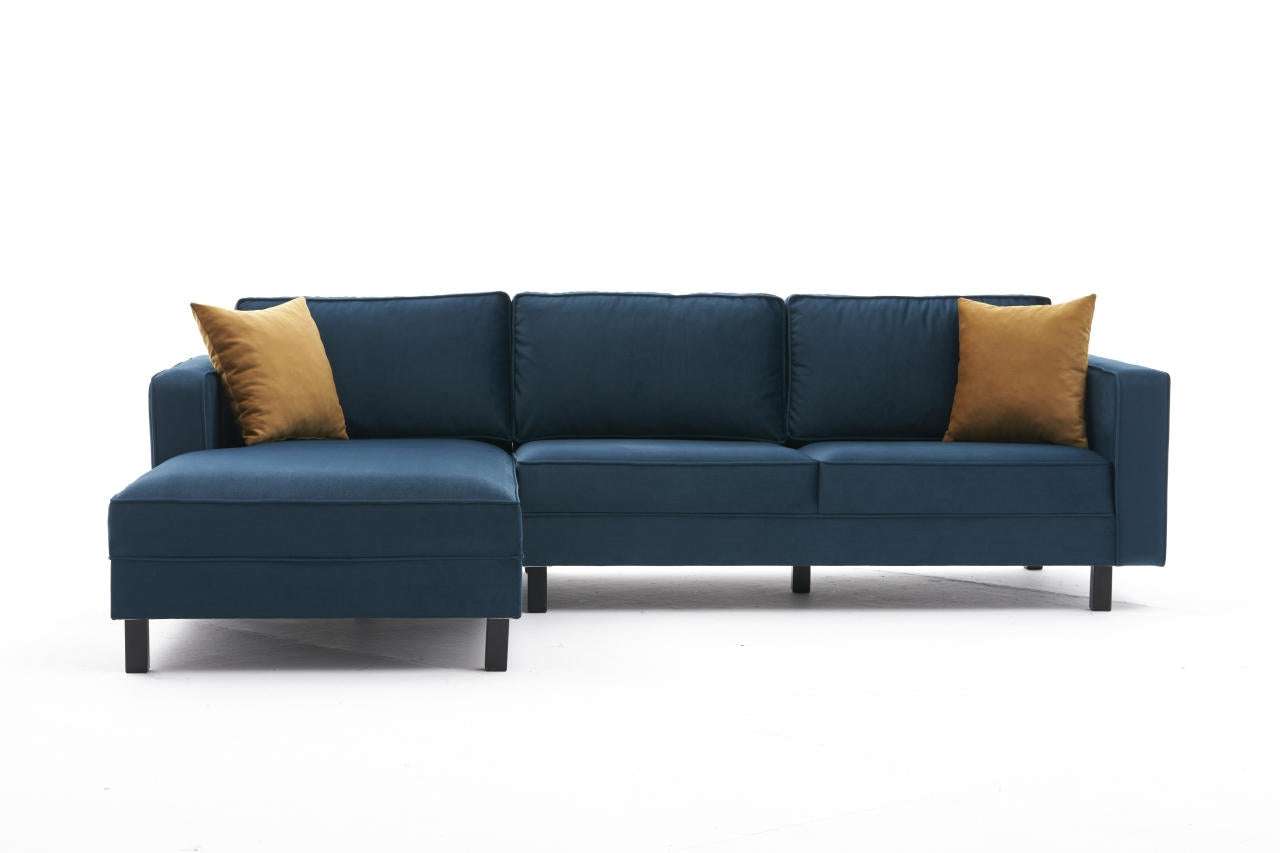 Ecksofa mit Chaiselongue Links, 3-Sitzer, aus Stoff, Kale Blau (4)