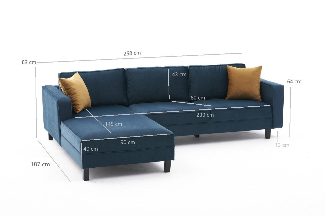 Ecksofa mit Chaiselongue Links, 3-Sitzer, aus Stoff, Kale Blau (6)