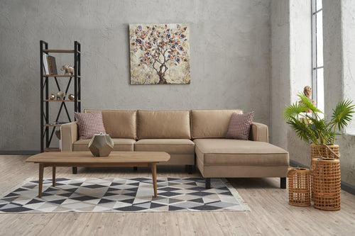 Ecksofa mit Chaiselongue Rechts, 3-Sitzer, aus Stoff, Kale Creme