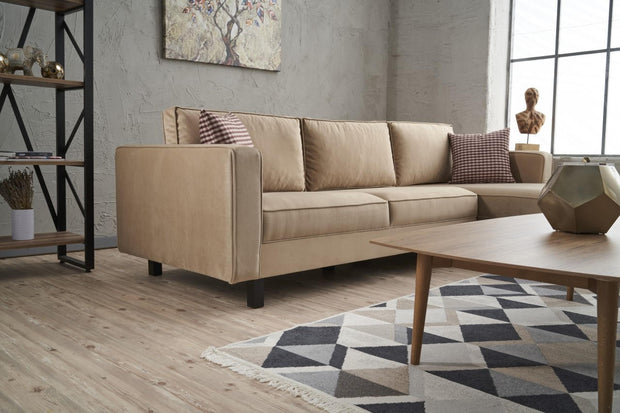 Ecksofa mit Chaiselongue Rechts, 3-Sitzer, aus Stoff, Kale Creme (3)