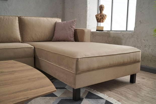 Ecksofa mit Chaiselongue Rechts, 3-Sitzer, aus Stoff, Kale Creme (4)