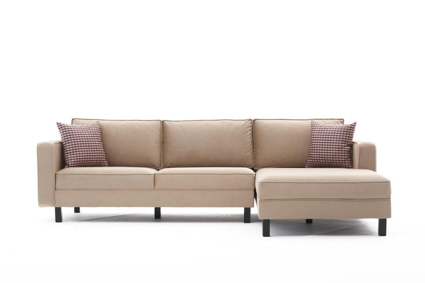 Ecksofa mit Chaiselongue Rechts, 3-Sitzer, aus Stoff, Kale Creme (5)