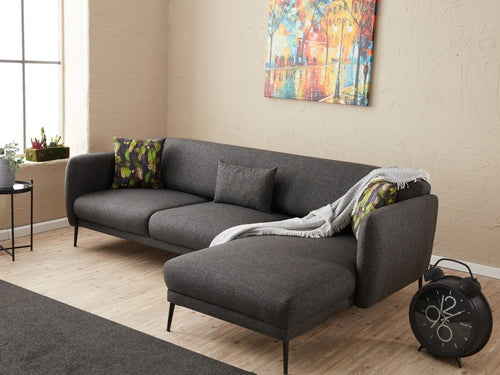 Ecksofa Schlaffunktion mit Chaiselongue Rechts, 3-Sitzer, aus Stoff, Venus Anthrazit (1)