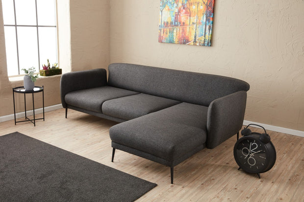 Ecksofa Schlaffunktion mit Chaiselongue Rechts, 3-Sitzer, aus Stoff, Venus Anthrazit (4)