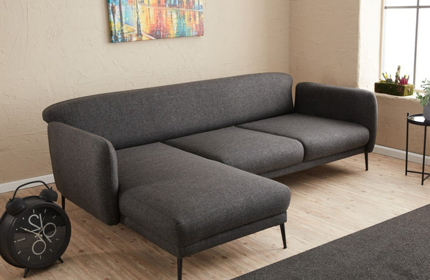 Ecksofa Schlaffunktion mit Chaiselongue Links, 3-Sitzer, aus Stoff, Venus Anthrazit (4)