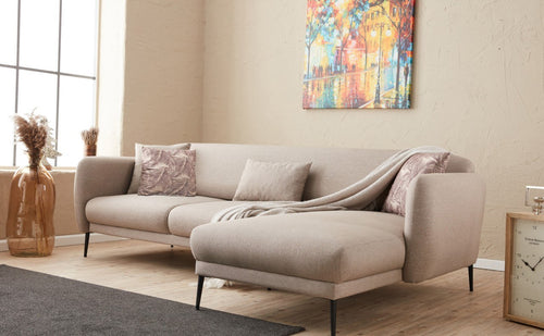 Ecksofa Schlaffunktion mit Chaiselongue Rechts, 3-Sitzer, aus Stoff, Venus Creme (1)