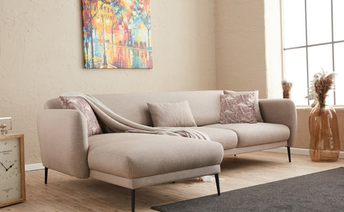 Ecksofa Schlaffunktion mit Chaiselongue Links, 3-Sitzer, aus Stoff, Venus Creme (1)