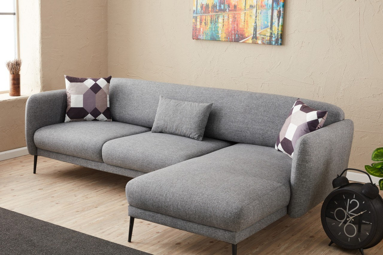 Ecksofa Schlaffunktion mit Chaiselongue Rechts, 3-Sitzer, aus Stoff, Venus Grau (1)