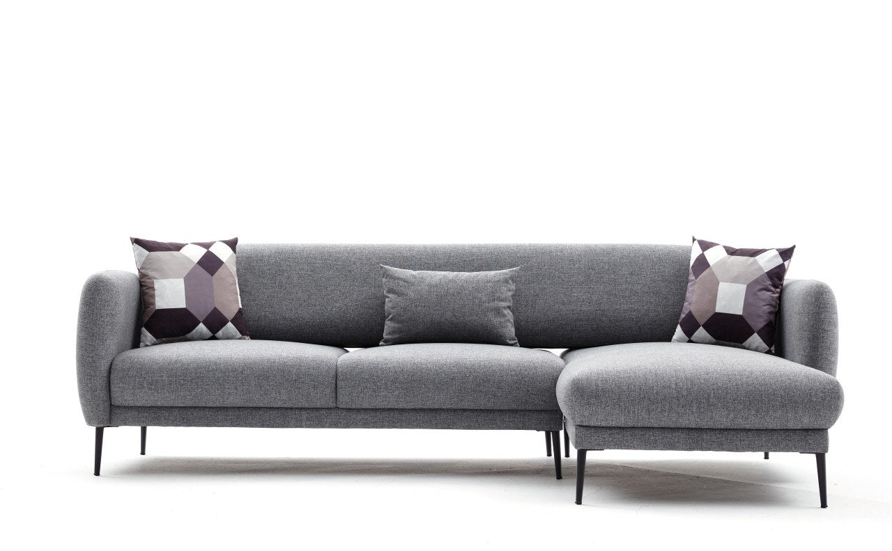 Ecksofa Schlaffunktion mit Chaiselongue Rechts, 3-Sitzer, aus Stoff, Venus Grau (5)