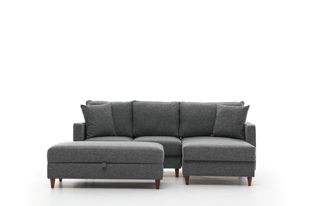 Ecksofa mit Chaiselongue Rechts, 4-Sitzer, aus Stoff, Eva Grau (4)