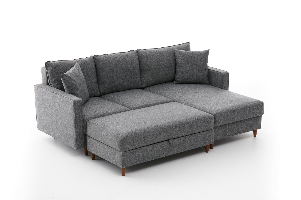 Ecksofa mit Chaiselongue Rechts, 4-Sitzer, aus Stoff, Eva Grau (6)