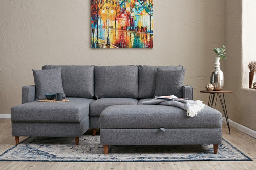 Ecksofa mit Chaiselongue Links, 4-Sitzer, aus Stoff, Eva Grau