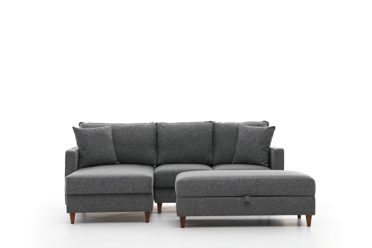 Ecksofa mit Chaiselongue Links, 4-Sitzer, aus Stoff, Eva Grau (4)