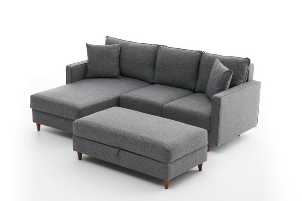 Ecksofa mit Chaiselongue Links, 4-Sitzer, aus Stoff, Eva Grau (5)