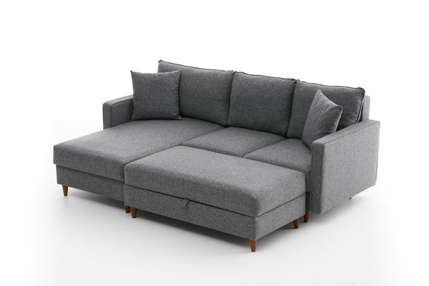 Ecksofa mit Chaiselongue Links, 4-Sitzer, aus Stoff, Eva Grau (6)