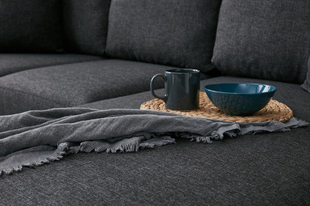 Ecksofa mit Chaiselongue Rechts, 4-Sitzer, aus Stoff, Eva Anthrazit (2)