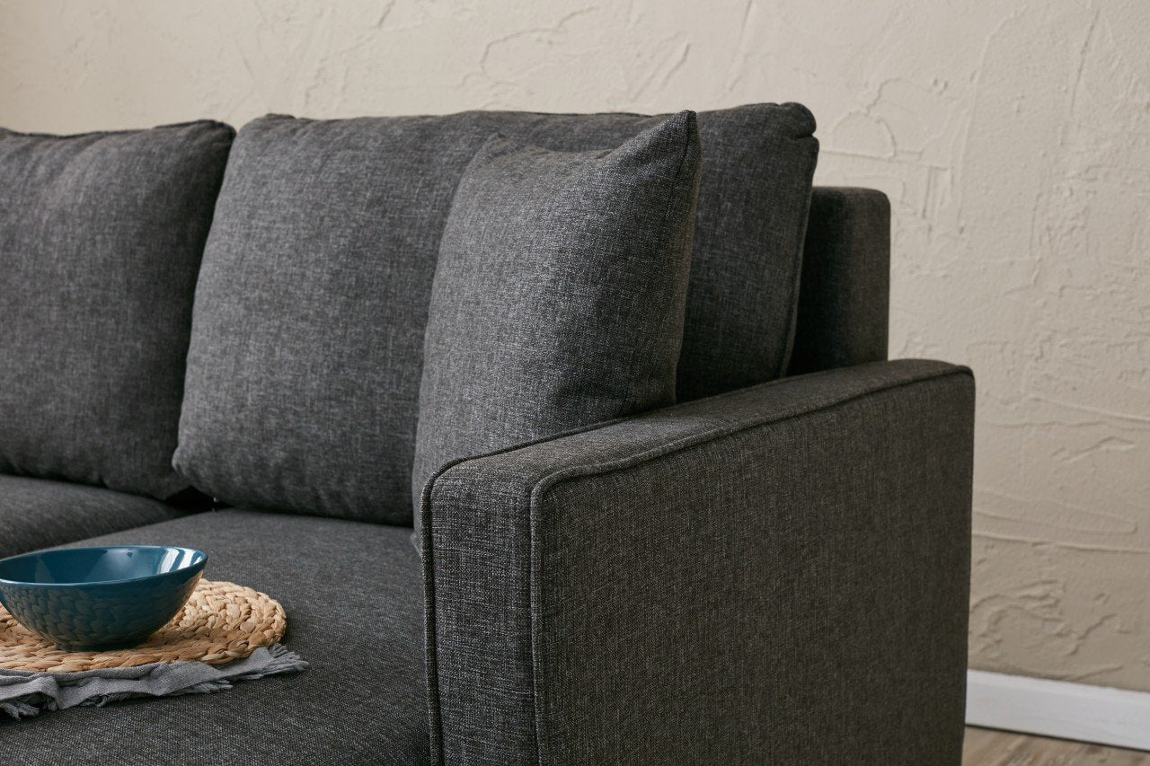 Ecksofa mit Chaiselongue Rechts, 4-Sitzer, aus Stoff, Eva Anthrazit (3)