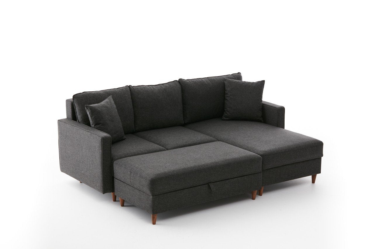 Ecksofa mit Chaiselongue Rechts, 4-Sitzer, aus Stoff, Eva Anthrazit (5)