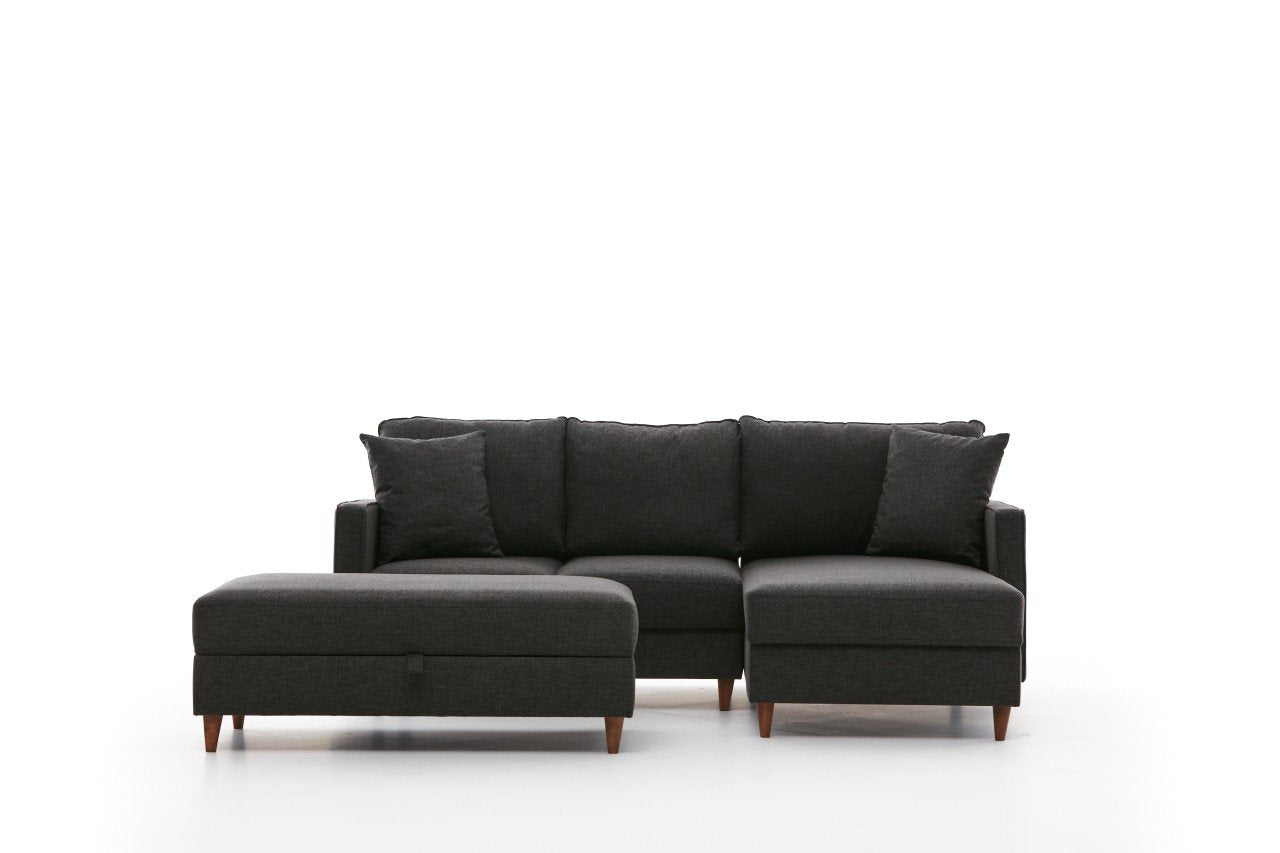 Ecksofa mit Chaiselongue Rechts, 4-Sitzer, aus Stoff, Eva Anthrazit (6)